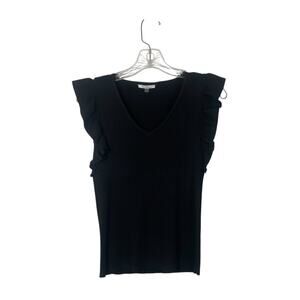 VILA MILANO Ruffled Short Sleeve Knit Sweater-Black-Women’s Size Small